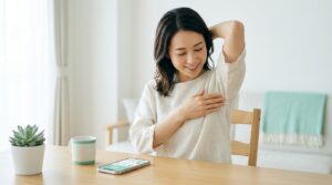 多汗症のオンライン診療をスマホで受ける女性