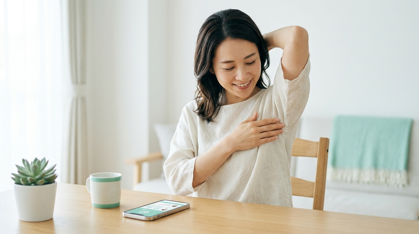 多汗症のオンライン診療をスマホで受ける女性